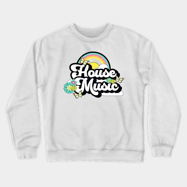 HOUSE MUSIC  - Butterfly Rainbow (blue/yellow) Crewneck Sweatshirt by DISCOTHREADZ 